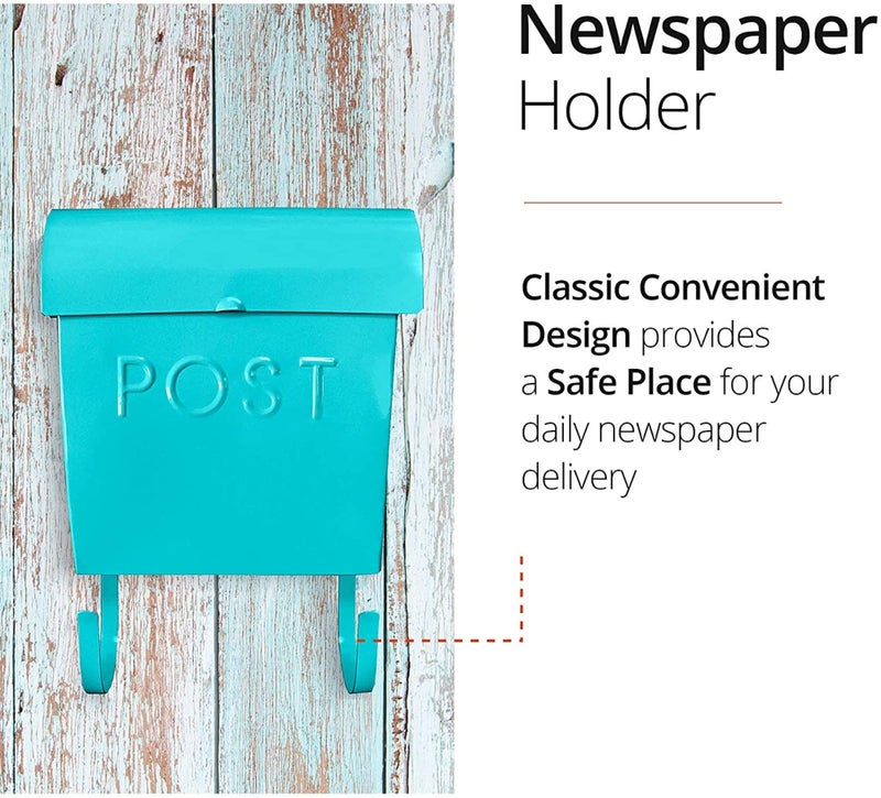 NACH Mailboxes for Outside Wall Mount, 12 x 11.2 x 4.5 inch, Light Turquoise Wall Mounted Mailbox, Waterproof Mailbox with Outdoor Newspaper Holder - The Euro Mailbox - Image 4